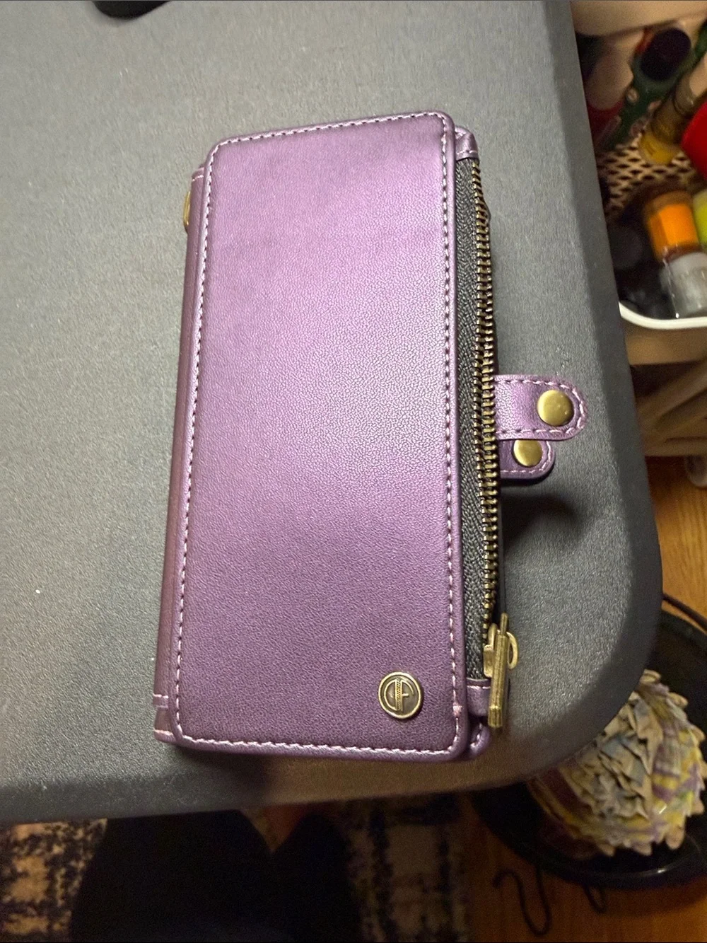Purple Wallet Phone Case with Card Slot for iPhone 15